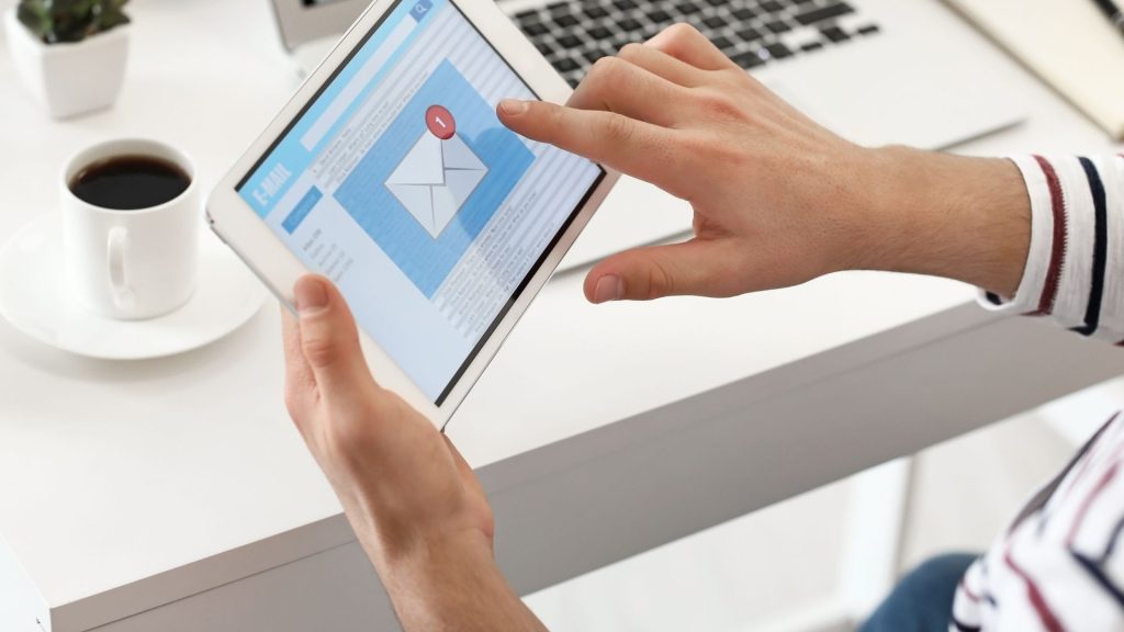 an employee checking email