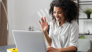 employee participating in online training